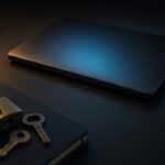 Ключи и замок на тёмном столе рядом с ноутбуком — обложка про XML-RPC и пароли приложений WordPress